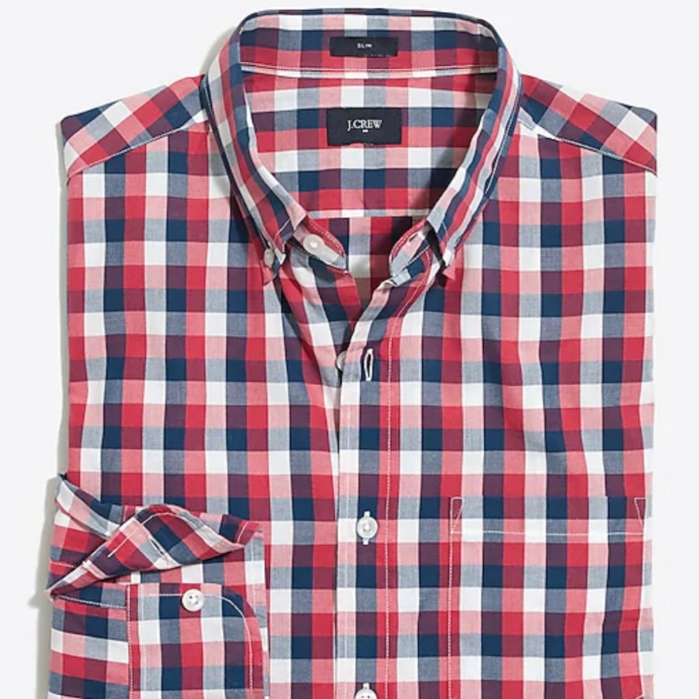 J. Crew Lightweight Gingham Washed Shirt Slim Sz L